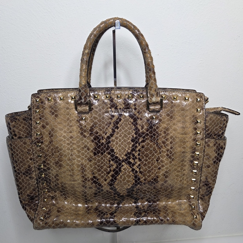 Michael Kors Selma Python Embossed Leather Satche… - image 2